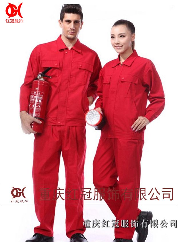 红色男女适用工程服冬装